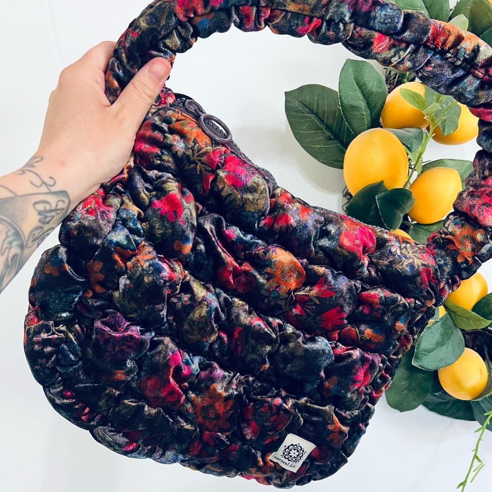 Natural Life floral velvet puff bag
